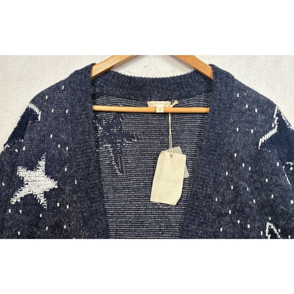 Hem & Thread Women's Star Cardigan Sweater 30983 Navy Blue Open Front Size Small - Picture 3 of 7